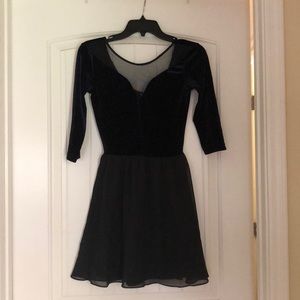 Dark Navy felt/chiffon/mesh mini skater dress